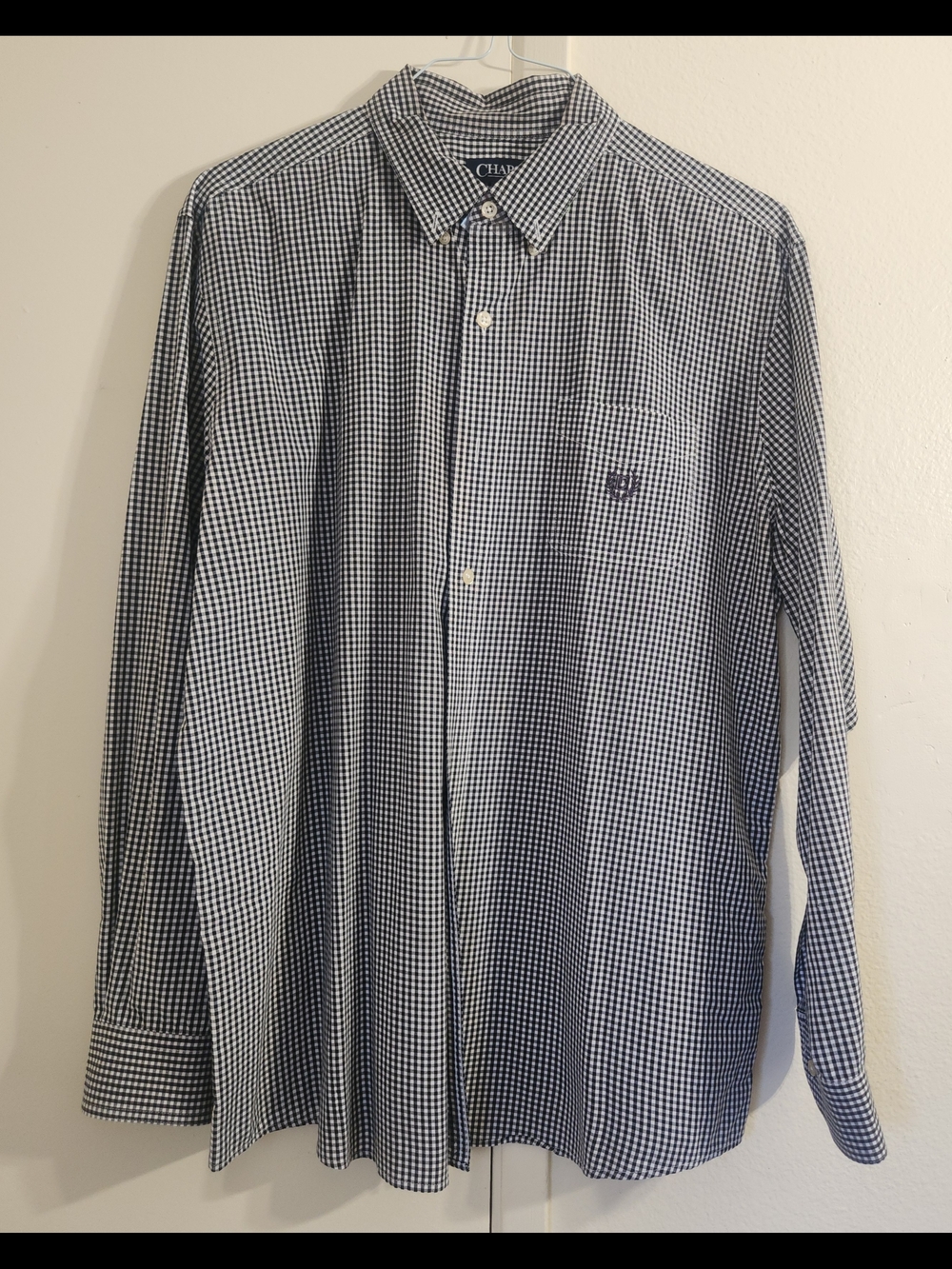Chaps Navy and White Gingham Button-Down Shirt